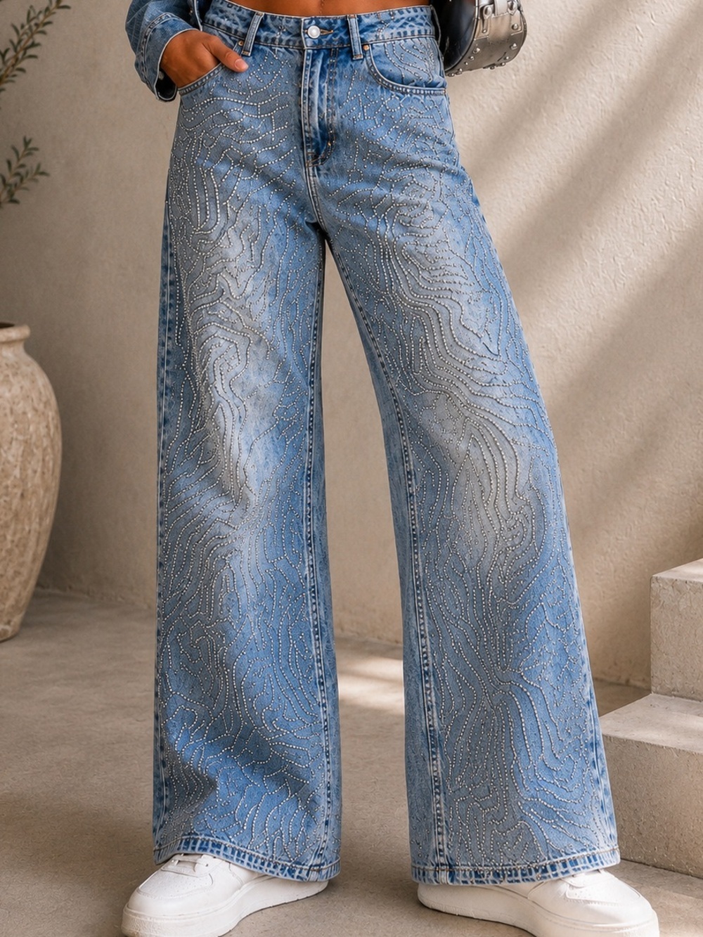 Galita Wide Leg Embellished Light Blue Women’s Jeans